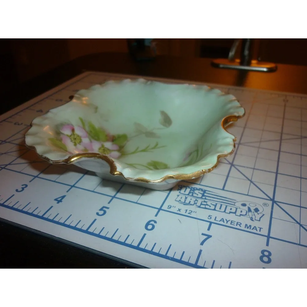 Antique Rosenthal RC Monbijou Bavaria Porcelain Pin Dish Bowl Pink Flowers Gilt